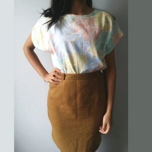 1990's Minimalist Camel Knit Skirt